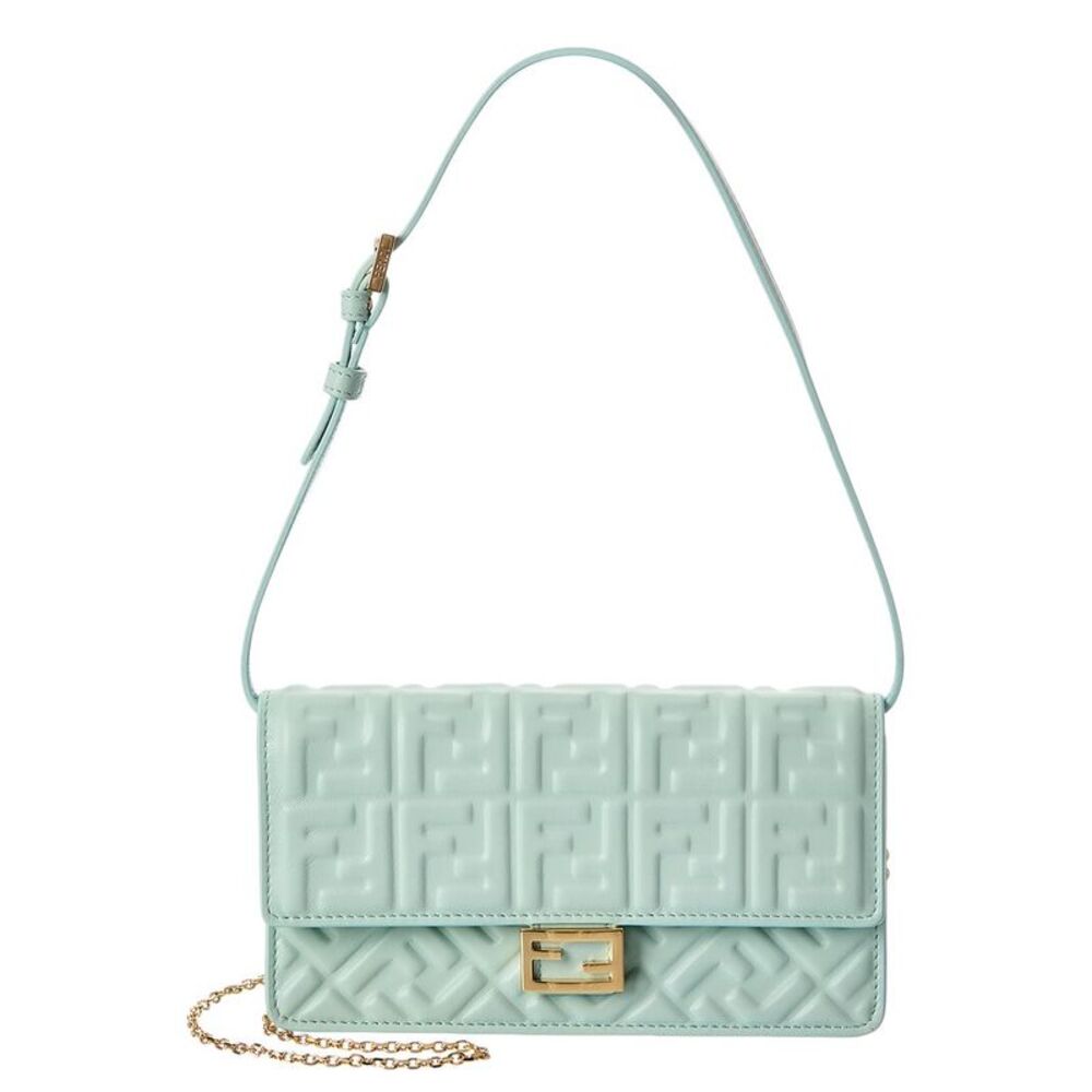 Fendi Baguette Ff Leather Wallet On Chain, Green